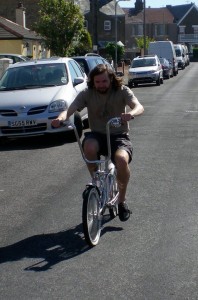 Charles Manson showing off on his new bike. Typical.