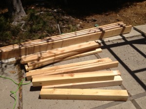 A pile of freshly cut boards